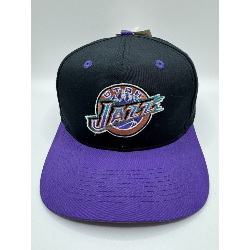 NWT VTG 90s Utah Jazz Logo 7 Snapback Hat NBA Black Purple Deadstock Cap